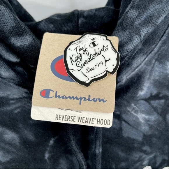 NWT Champion Reverse Weave Black Gray Tie Dye Pullover Hoodie Women’s Size Large - Picture 6 of 8